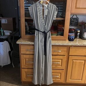 Monteau Black and White Striped Jumpsuit